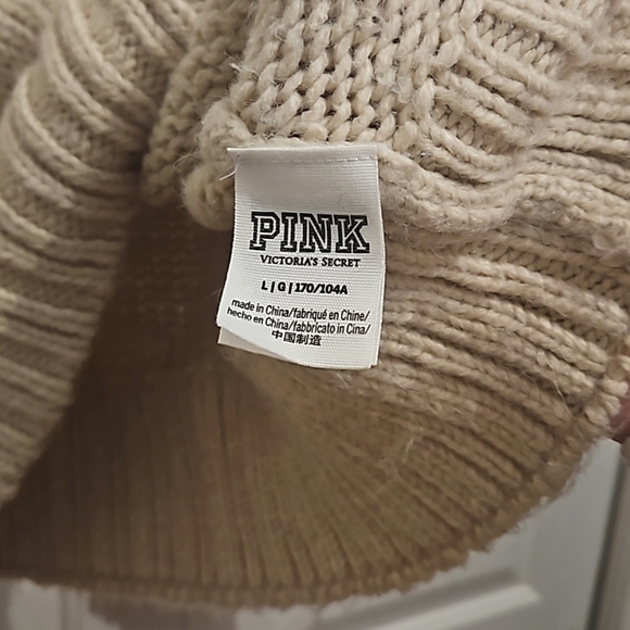 Victoria's Secret PINK Boyfriend Crewneck Cozy Knit Sweater Oatmeal/ L - Picture 7 of 10